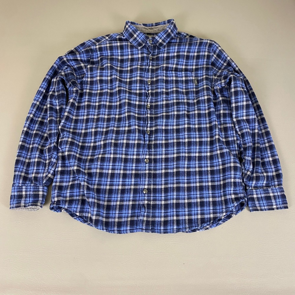 Eddie Bauer Flannel Shirt Men's XXL Blue Plaid‎ Long Sleeve Button Up  Cotton